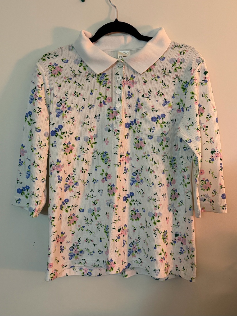 Blair White Floral Ribbed Polo with Peter Pan Collar
